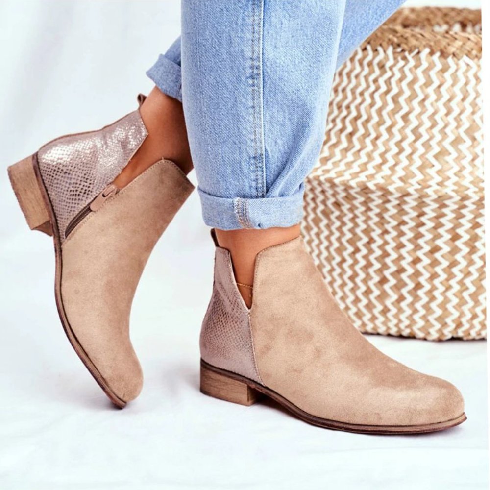 Woman Vintage Low Heels Women PU Leather boot